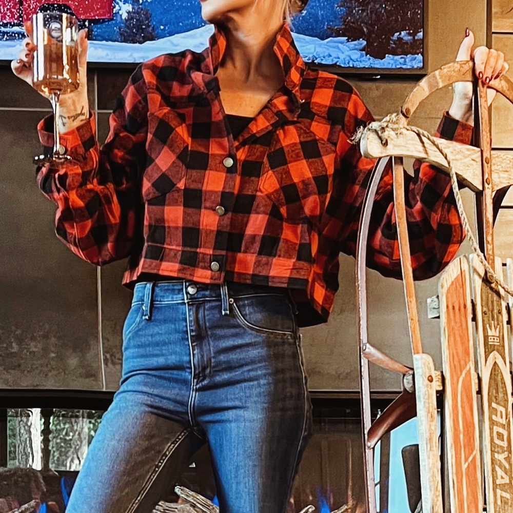 Plaid Button-Up Crop Top